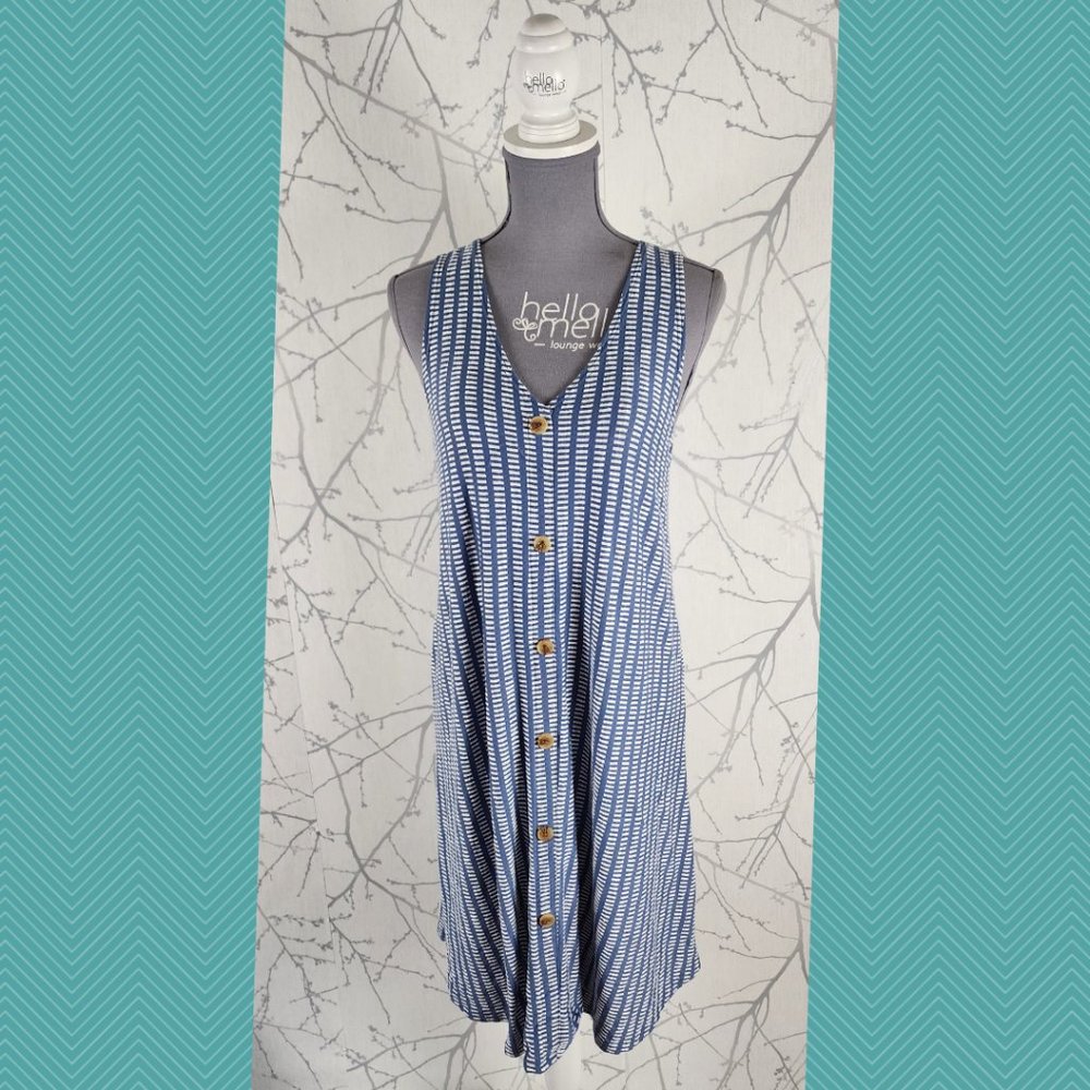 Caution To The Wind Blue Striped V-Neck Shirt Dress